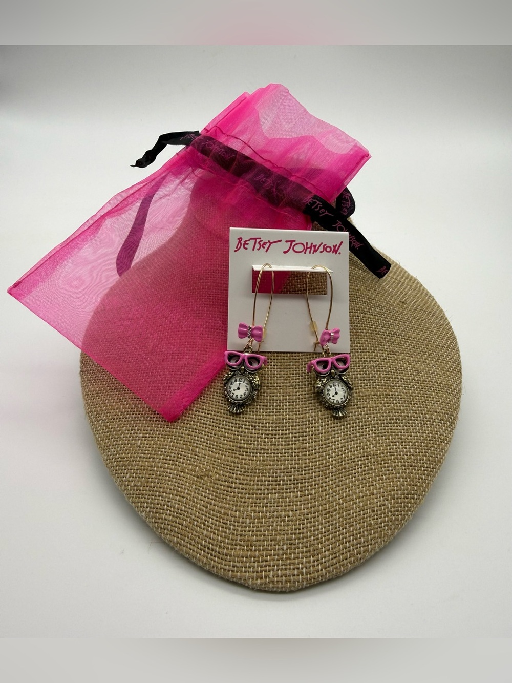 Betsey Johnson  "Back to Cool" Owl and Clock Earrings